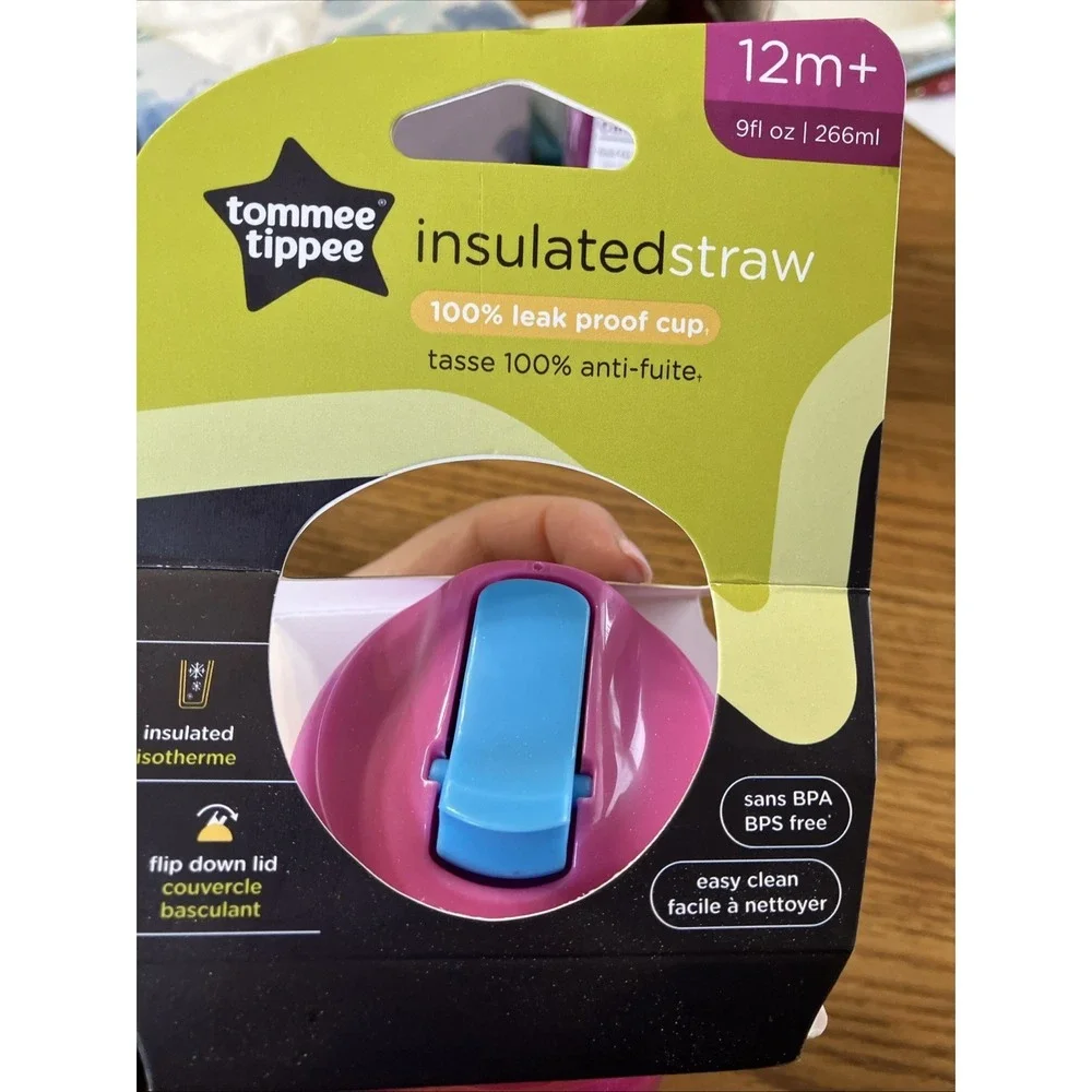 Tommee Tippee 9 fl oz Leak‎ Shake Proof Instulated Sporty Straw Spout Sippy Pink